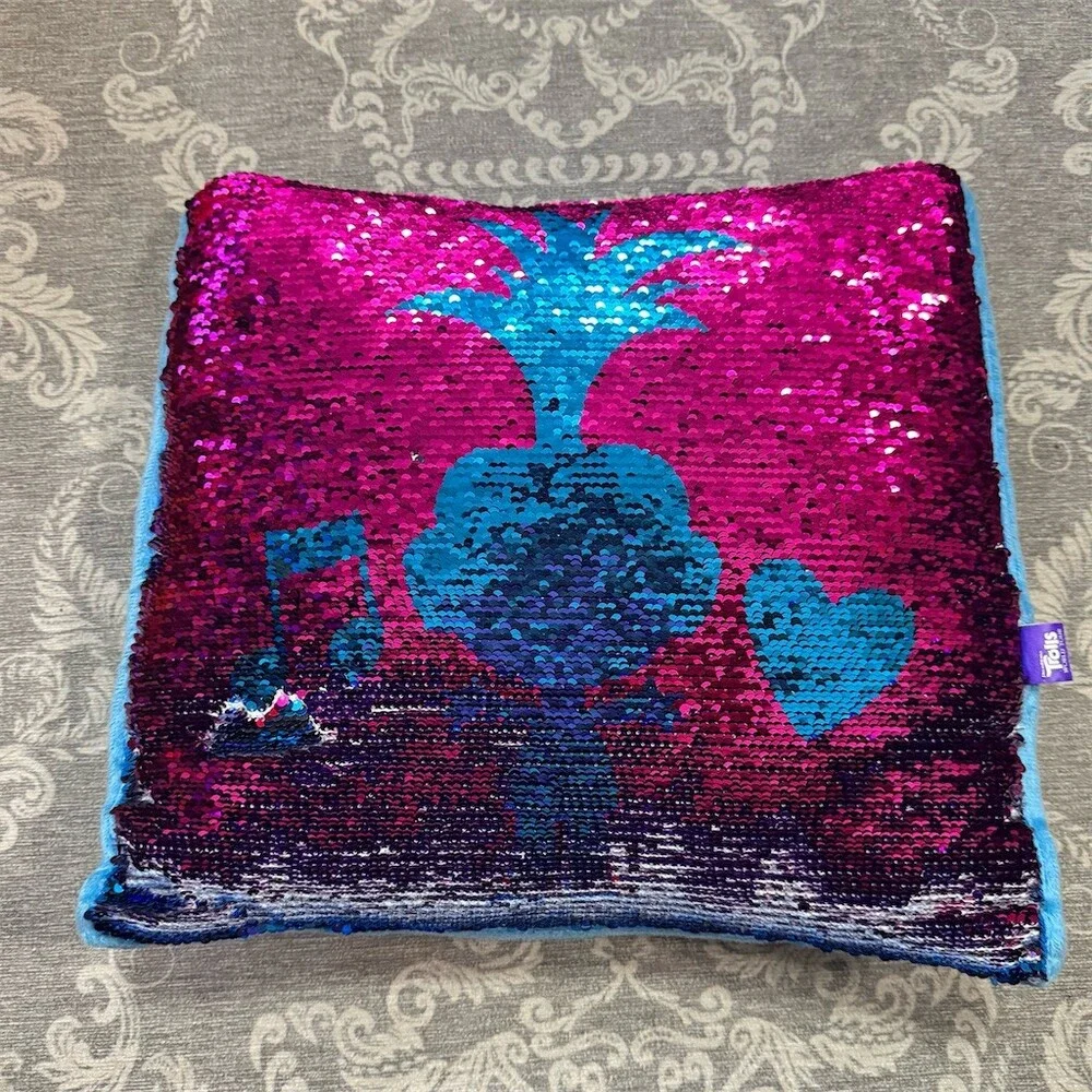 DreamWorks Trolls World Tour Throw Pillow 16x16 Reversible Sequin Poppy
